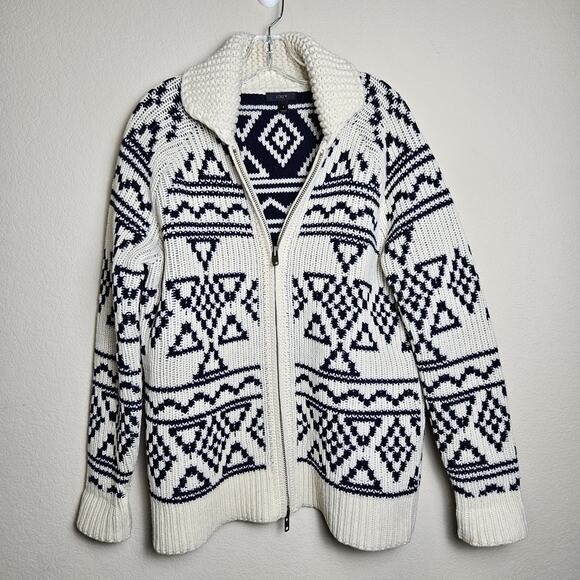 J.Crew Lambswool Womens S Cardigan Sweater Fair Isle Knit Full Zip Nordic Chunky - Picture 4 of 15